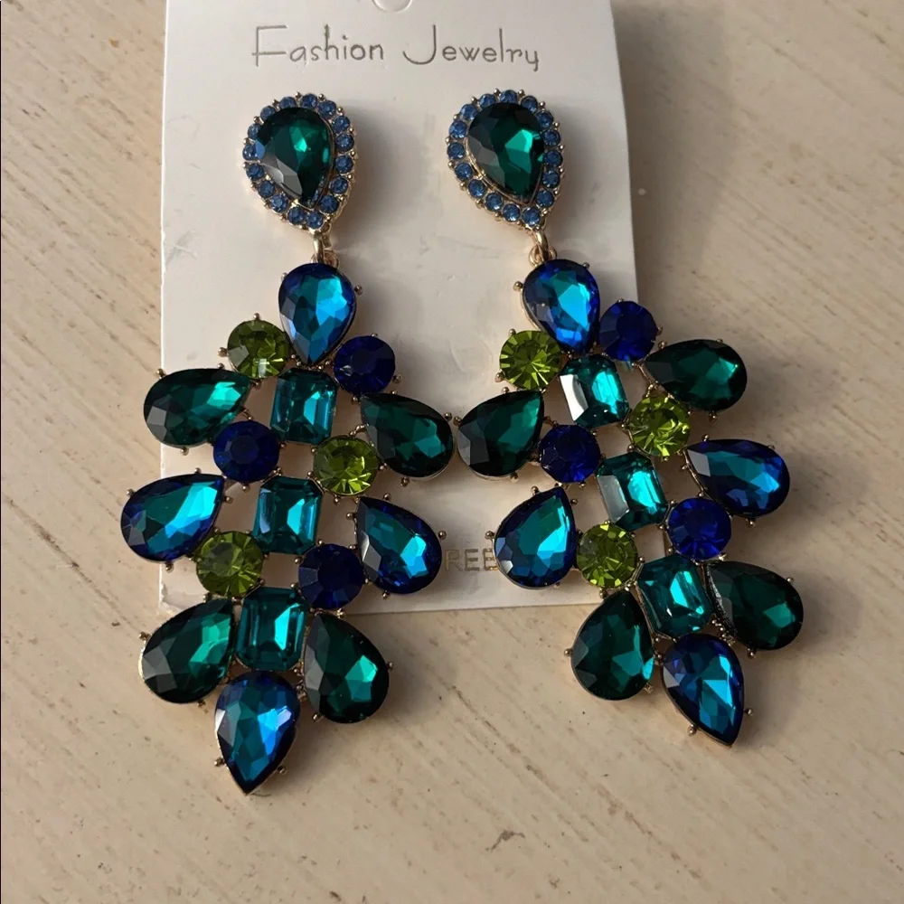 Fashion Jewelry Teal and Lime Drop Earrings - Picture 5 of 5